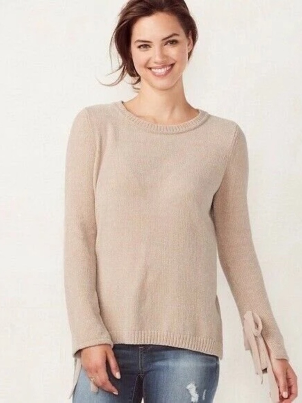 LC Lauren Conrad Ribbon Tie Sleeve Chenille Sweater